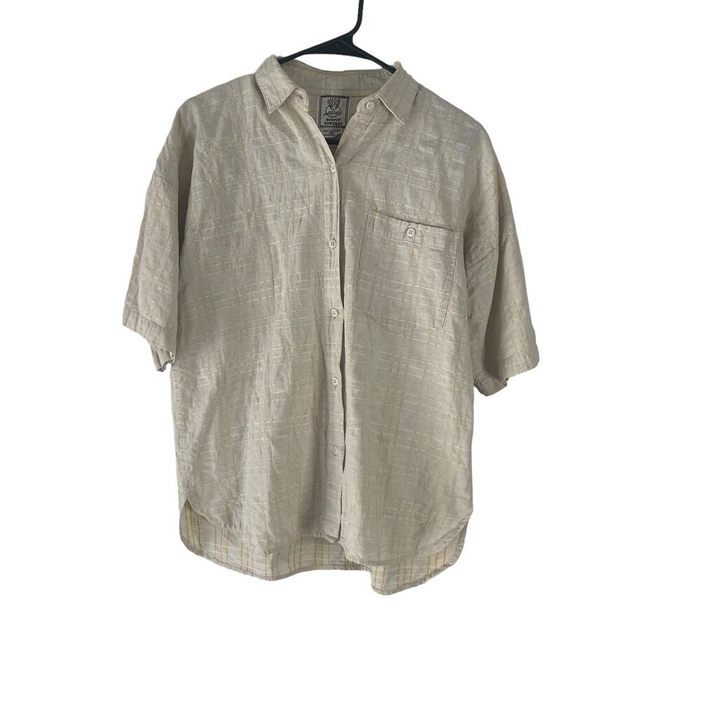 Short Circut Men's‎ Size Medium Beige Yellow Short Sleeve Cotton Button Up